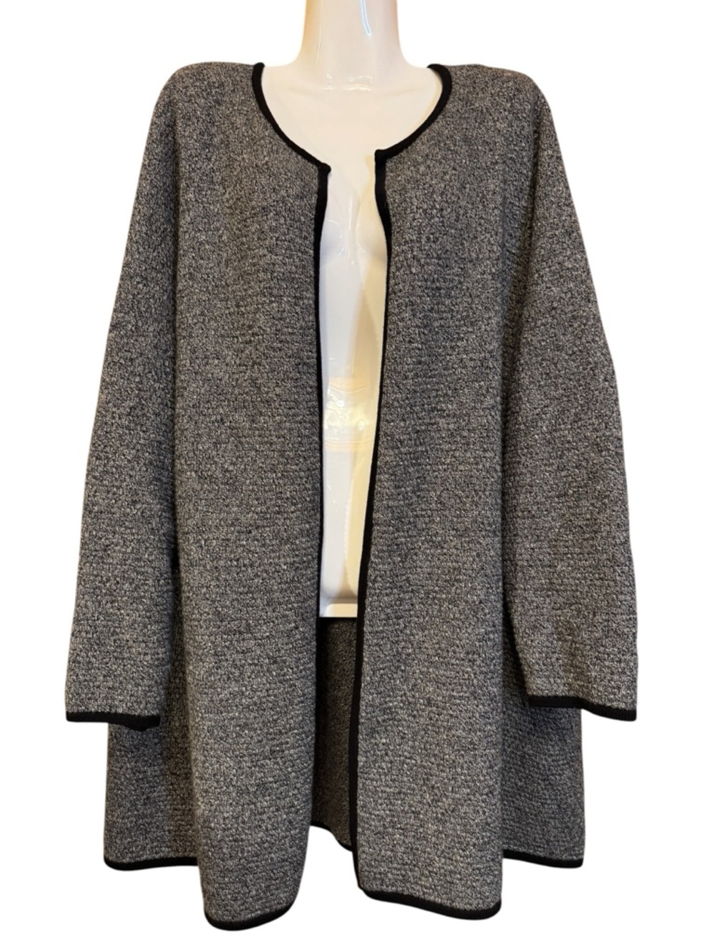 Talbots Plus Womens Black White Marled Open Cardigan Sweater 3X